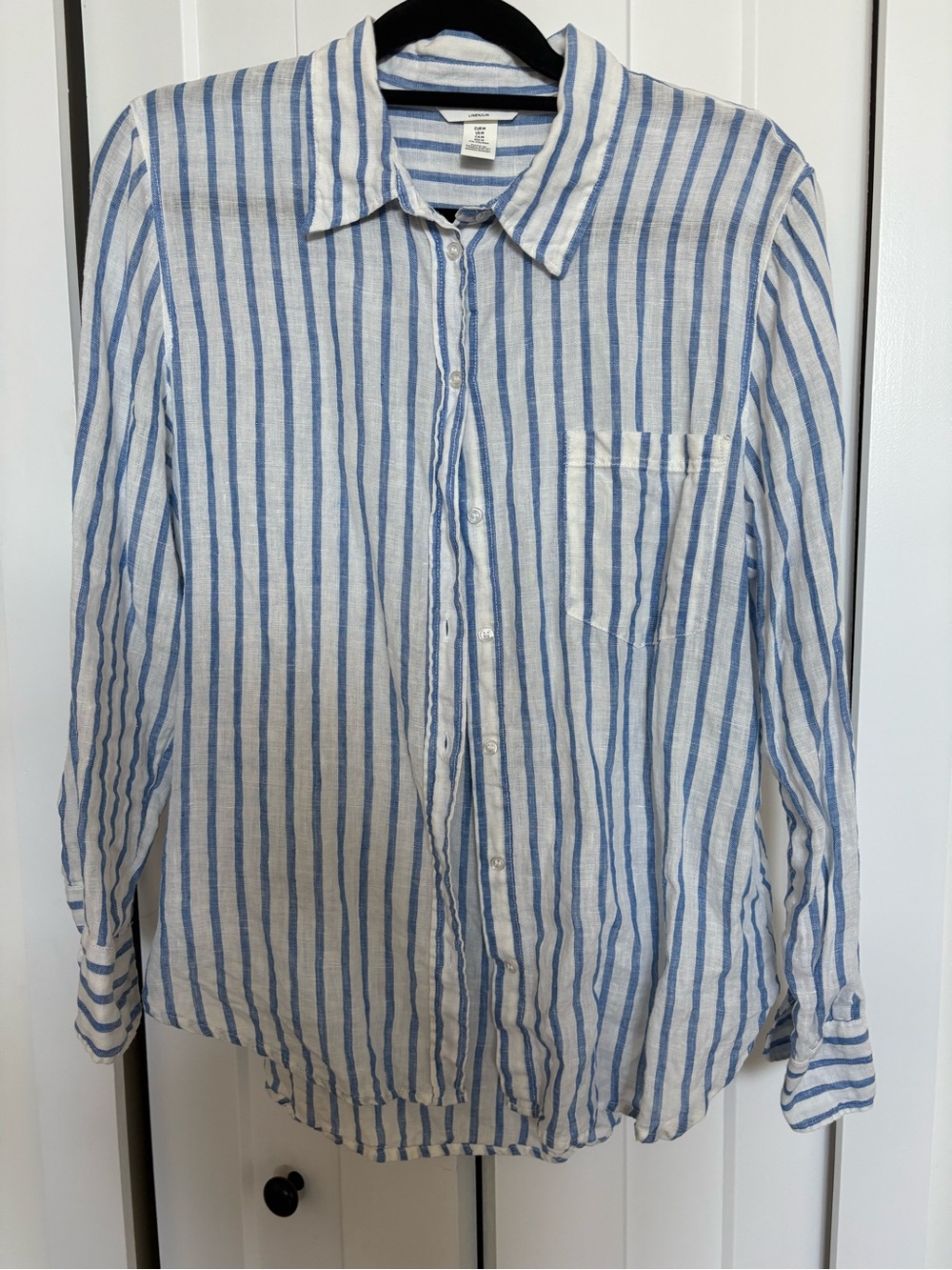 H&M Light Blue and White Striped Linen Button Down